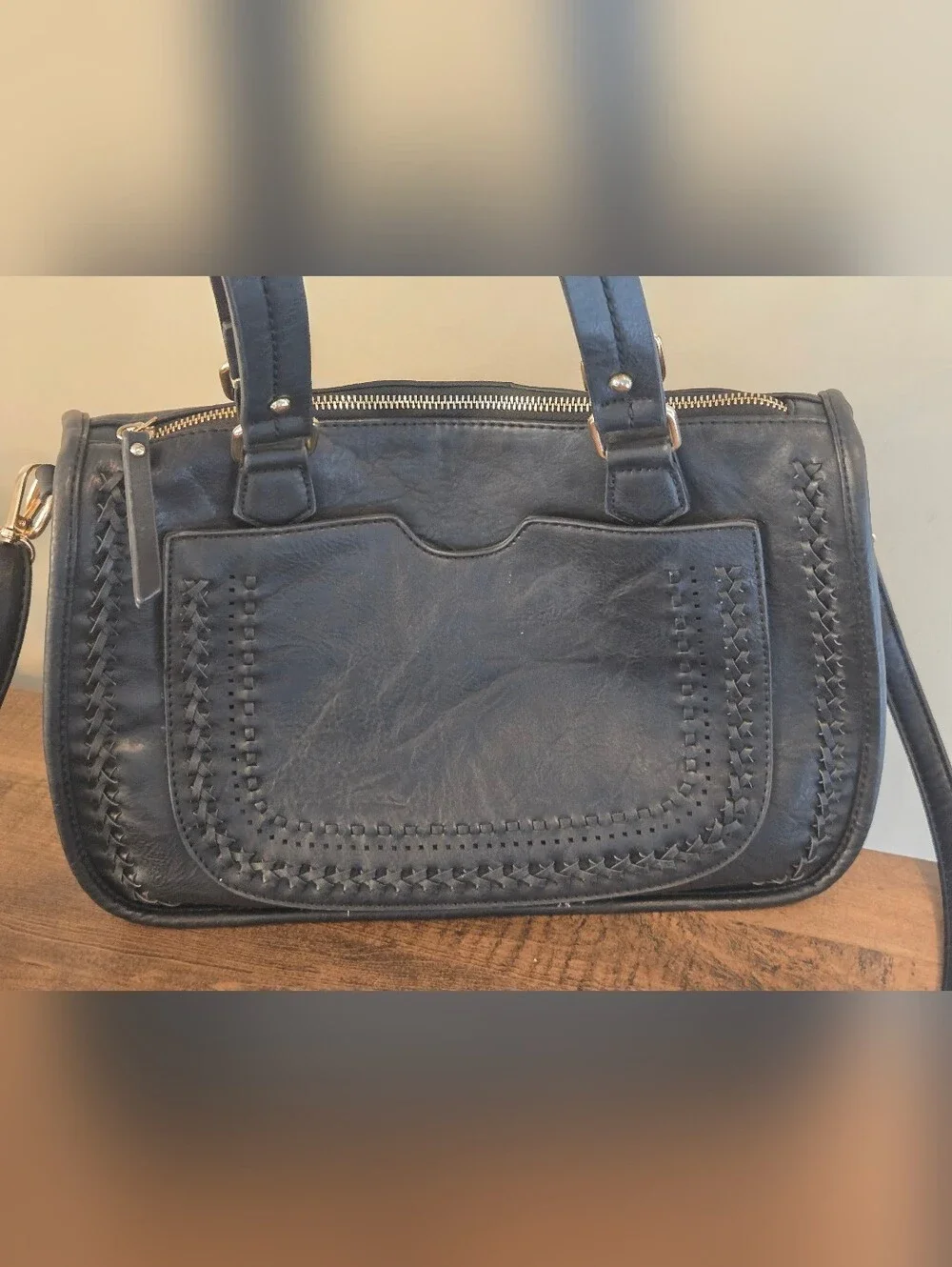 Madison West Ashely Saddle Black Tote Boho Handbag Purse Black
